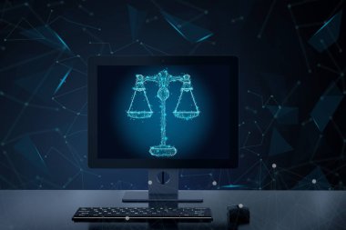 Internet Hukuku kavramı ile 3d işleme bilgisayar monitörü görüntülemek hukuk ölçek 