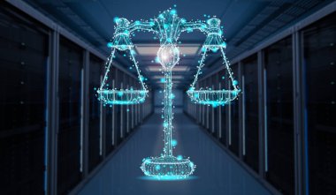 Internet Hukuku kavramı dijital ekran hukuk ölçekli çizim ile