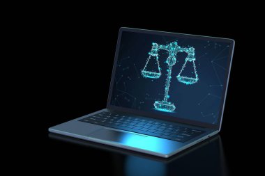 Internet Hukuku kavramı 3d işleme bilgisayar dizüstü ekran hukuk ölçek ile 