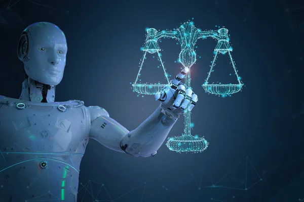 Pojęcie Prawa Internetu Renderowania Robota Prawem Skali — Zdjęcie stockowe