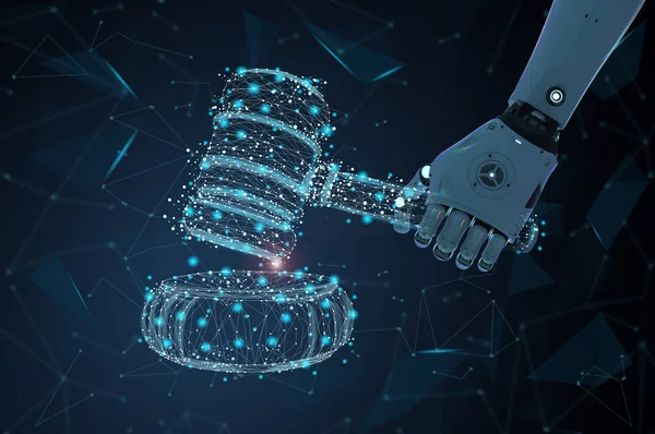 Internet Law Concept Rendering Robot Gavel Judge — Stock Photo, Image