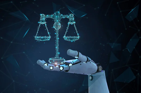 Internet Hukuku kavramı hukuk siyastlei ile 3d render AI robot ile