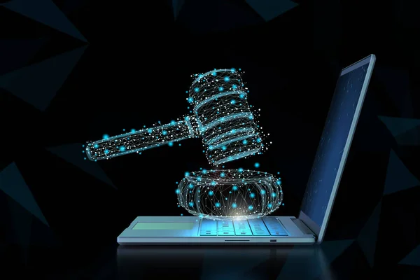 Концепция Интернет Закона Рендеринга Ноутбука Отображения Молоток Судья — стоковое фото
