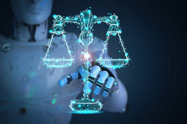Internet Hukuku kavramı hukuk ölçek ile 3d render AI robot ile