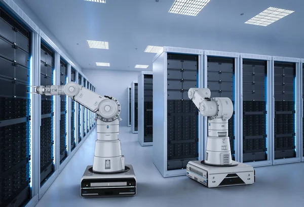 Renderizado Brazos Robot Trabajo Sala Servidores — Foto de Stock