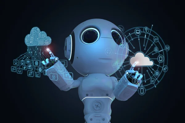 Vykreslování Robot Cloud Výpočetní Techniky Ikony — Stock fotografie