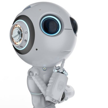 3D render güzel yapay zeka robot düşünün veya analiz