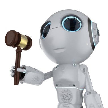 Internet Hukuku kavramı ile 3d işleme sevimli robot tokmak Yargıç tutun