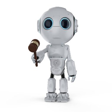 Internet Hukuku kavramı ile 3d işleme sevimli robot tokmak Yargıç tutun