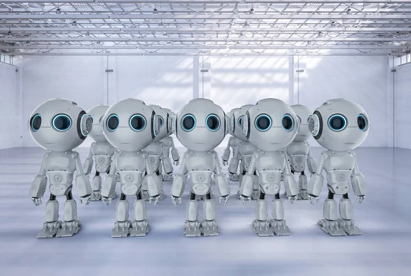 3D rendering grup şirin yapay zeka robotlar çizgi film karakteri ile 