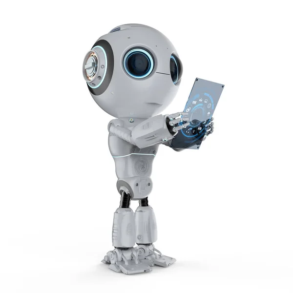 Rendering Cute Artificial Intelligence Robot Digital Tablet — Stock Photo, Image