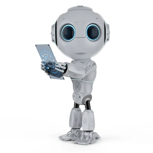 Rendering Cute Artificial Intelligence Robot Digital Tablet — Stock Photo, Image