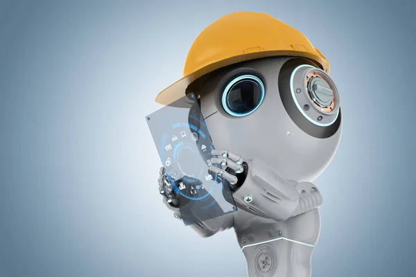 Рендеринг Милый Робот Искусственного Интеллекта Цифровым Планшетом — стоковое фото
