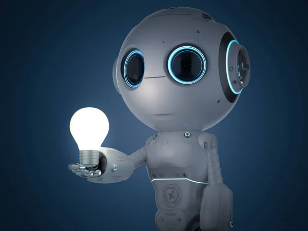 Rendering Schattig Kunstmatige Intelligentie Robot Met Gloeilamp — Stockfoto