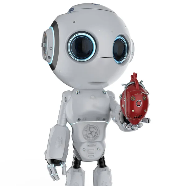 Rendering Cute Artificial Intelligence Robot Red Robotic Heart — Stock Photo, Image
