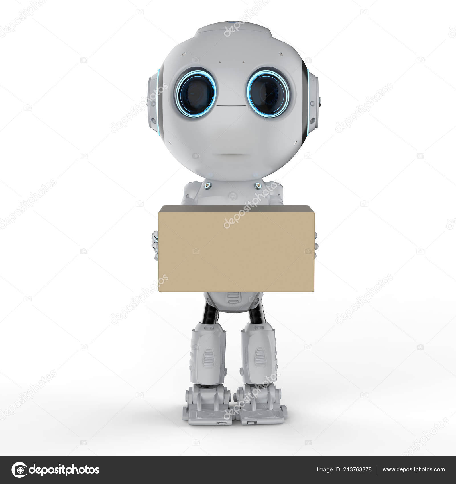 Renderizado Mini Robot Llevar Cajas Cartón — Foto de stock