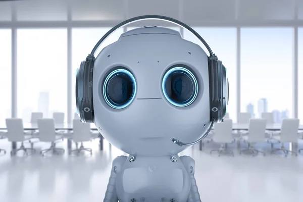 Renderizado Mini Robot Desgaste Auriculares Oficina — Foto de Stock