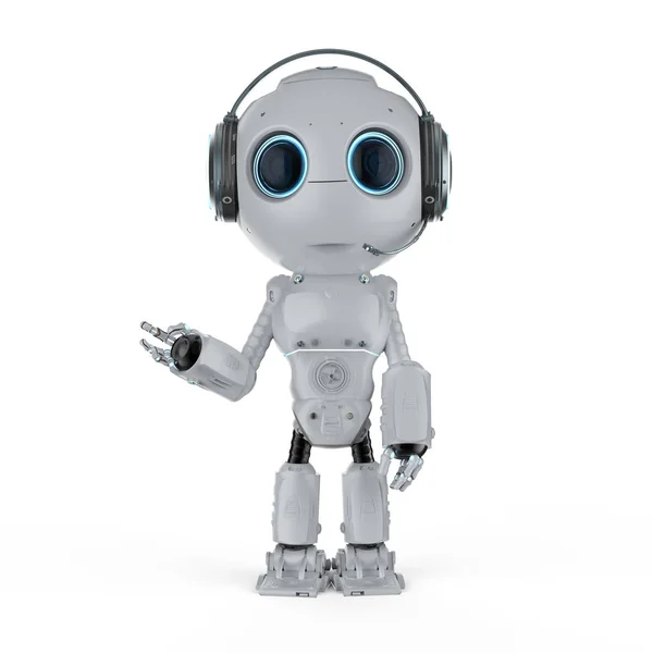 Rendering Mini Robot Wear Headset White Background — Stock Photo, Image