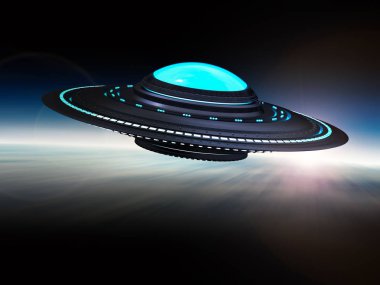 beyaz izole 3d render metal ufo ya da uzaylı uzay gemisi
