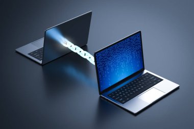 Blockchain Technology concept with 3d rendering blue chain connect computers clipart