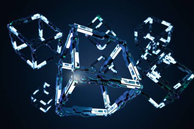 Blockchain teknoloji kavramı 3d render ile bağlantıyı engeller