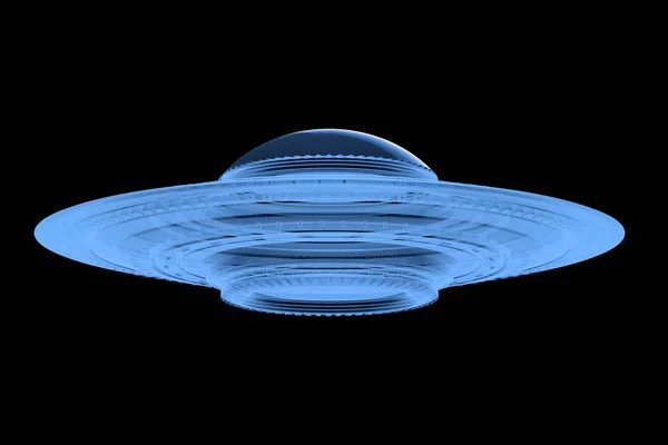 レンダリング 線金属 Ufo やブラックに分離された異星人の宇宙船 — ストック写真