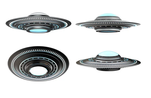 Rendering Metalen Ufo Alien Ruimteschip Geïsoleerd Wit — Stockfoto