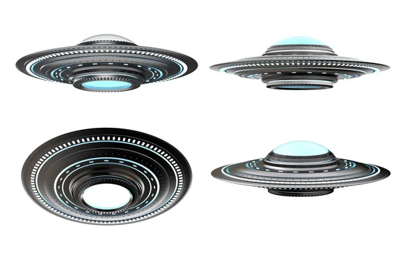 beyaz izole 3d render metal ufo ya da uzaylı uzay gemisi