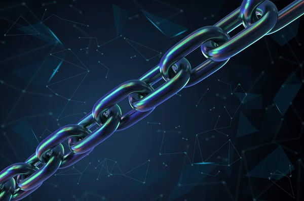 Concetto Tecnologia Blockchain Con Connessione Catene Blu Rendering — Foto Stock