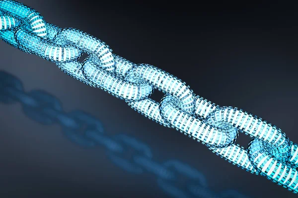 Konsep Blockchain Technology Dengan Koneksi Rendering Blue Chain — Stok Foto