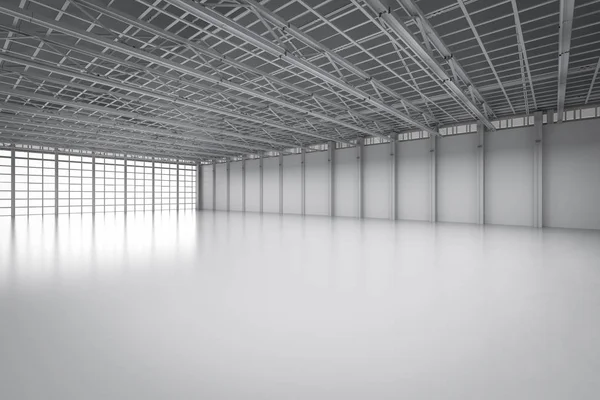 3D用吊灯渲染室内空置工厂 — 图库照片