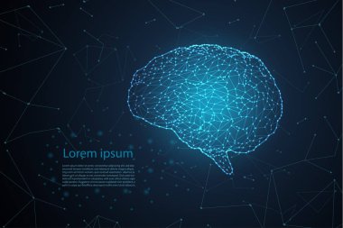 AI beyin kavramı mavi poligonal beyin vektör çizim ile
