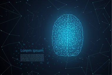 AI beyin kavramı ile parlayan ışık vektör çizim ile poligonal beyin