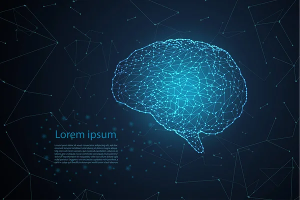 Conceito Cérebro Com Ilustração Vetor Cérebro Poligonal Azul —  Vetores de Stock