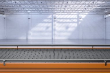 3D render boş konveyör hattı fabrikasında