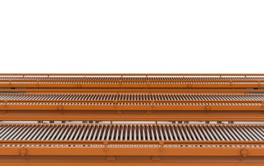 Beyaz arka plan üzerinde 3D render boş konveyör hattı