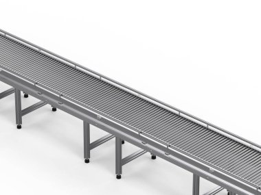 Beyaz arka plan üzerinde 3D render boş konveyör hattı