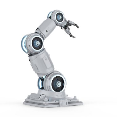 Beyaz arka plan üzerinde 3D işleme beyaz robot kol