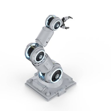 Beyaz arka plan üzerinde 3D işleme beyaz robot kol