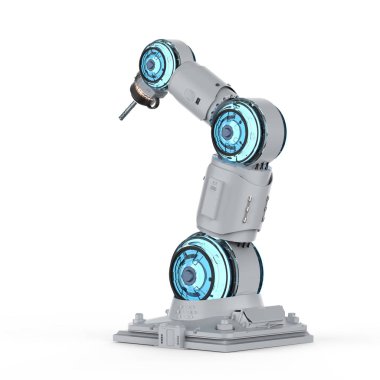 3D render kaynakçı robotik kol beyaz arka plan üzerinde