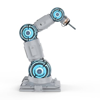 3D render kaynakçı robotik kol beyaz arka plan üzerinde