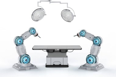 3D render cerrahi robot kol ameliyathane içinde