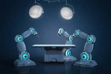 3D render cerrahi robot kol ameliyathane içinde