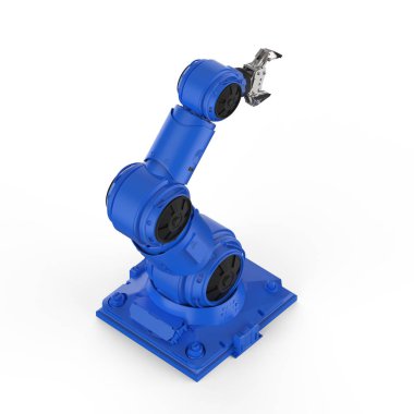 3D render mavi robotik kol beyaz arka plan üzerinde