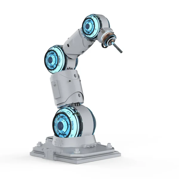 Rendering Lasser Robotarm Witte Achtergrond — Stockfoto