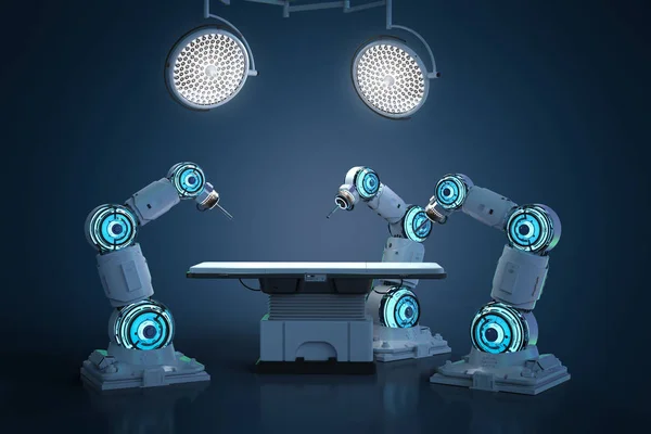 3d rendering surgery robotic arm in operating room