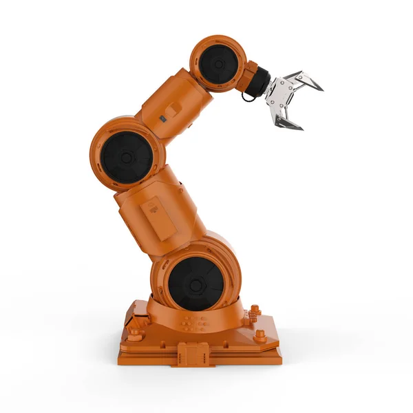 Rendering Orangefarbener Roboterarm Auf Weißem Hintergrund — Stockfoto