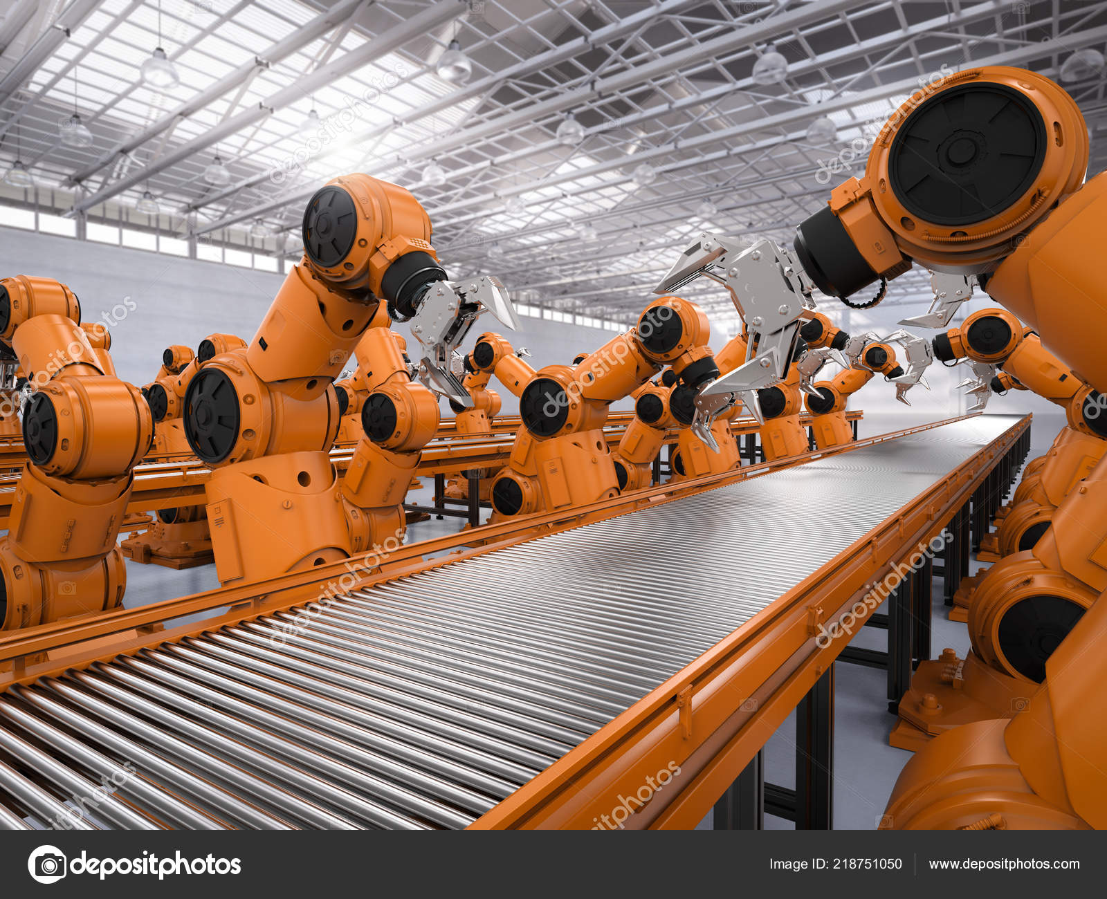 Automation Industry Concept Rendering Robot Assembly Line Factory