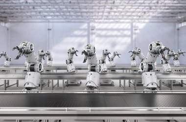 Otomasyon endüstrisi konsepti fabrikada 3 boyutlu robot üretim hattıyla
