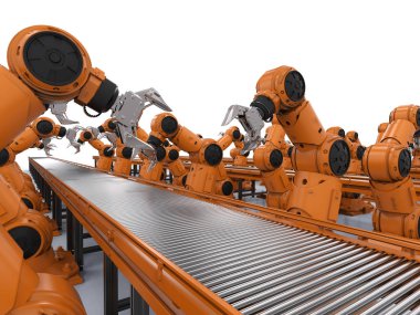 Otomasyon endüstrisi konsepti fabrikada 3 boyutlu robot üretim hattıyla